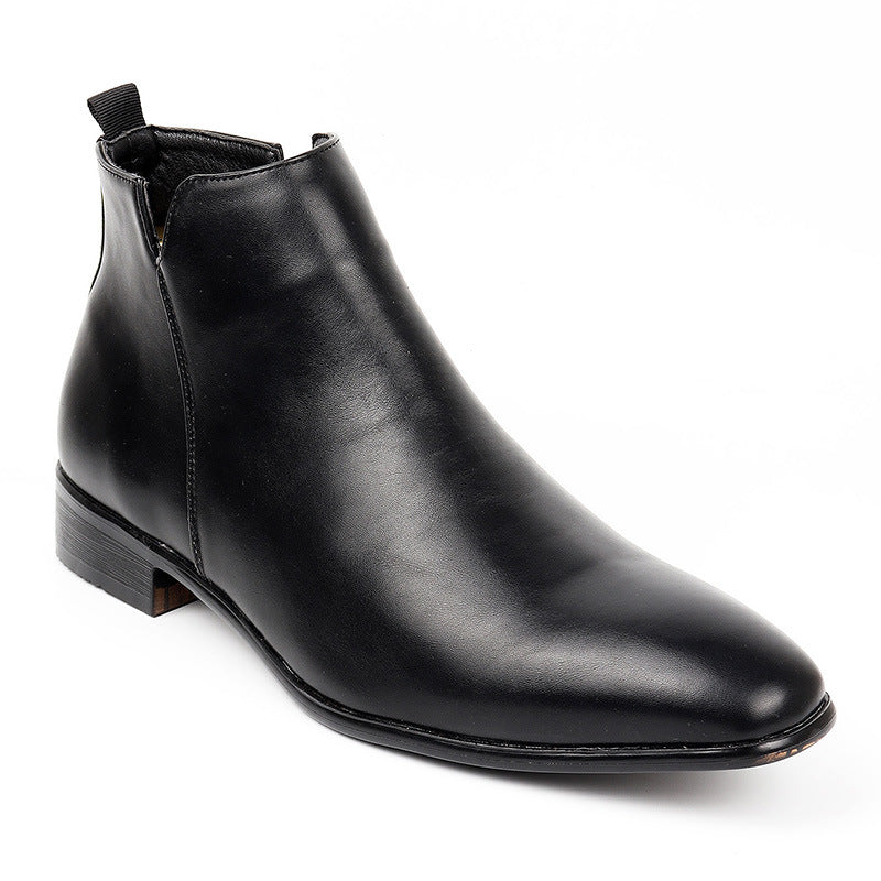 Men's Square Toe Chelsea Boots - Faux Leather Slip On Dress Boots for Fall & Winter