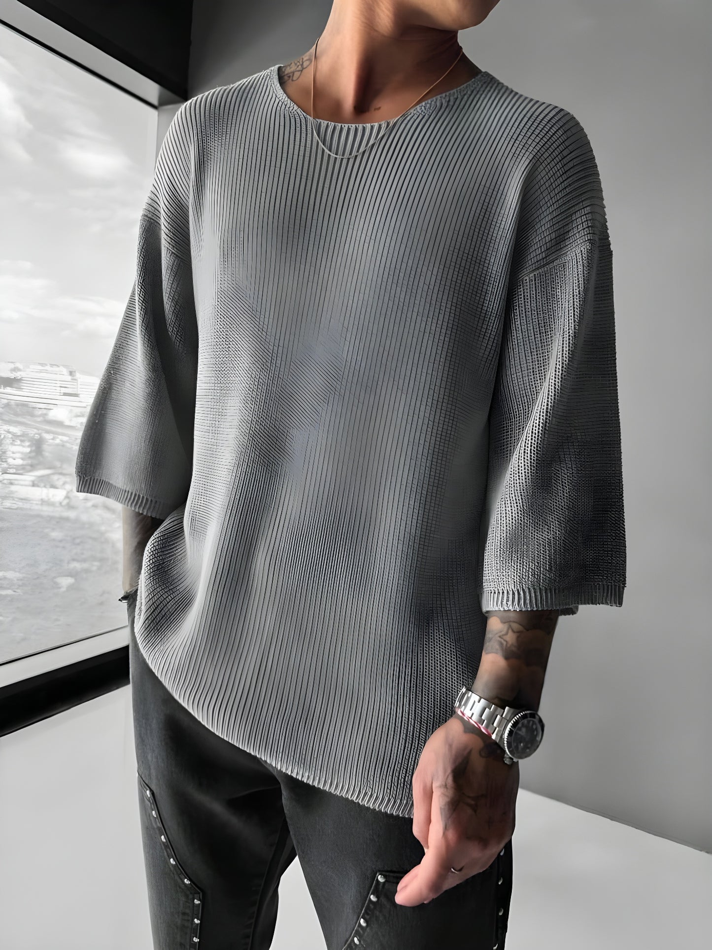 Unisex Chunky Knit Sweater Crew Neck Ribbed Oversized Pullover Streetwear Fall Winter Casual Fashion Clothing for Men & Women