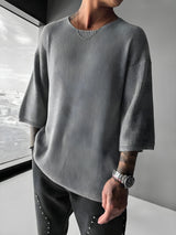 Unisex Chunky Knit Sweater Crew Neck Ribbed Oversized Pullover Streetwear Fall Winter Casual Fashion Clothing for Men & Women