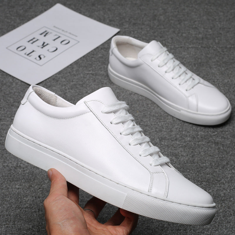 Genuine Cowhide Leather Sneakers - Unisex White Low Top Trainers