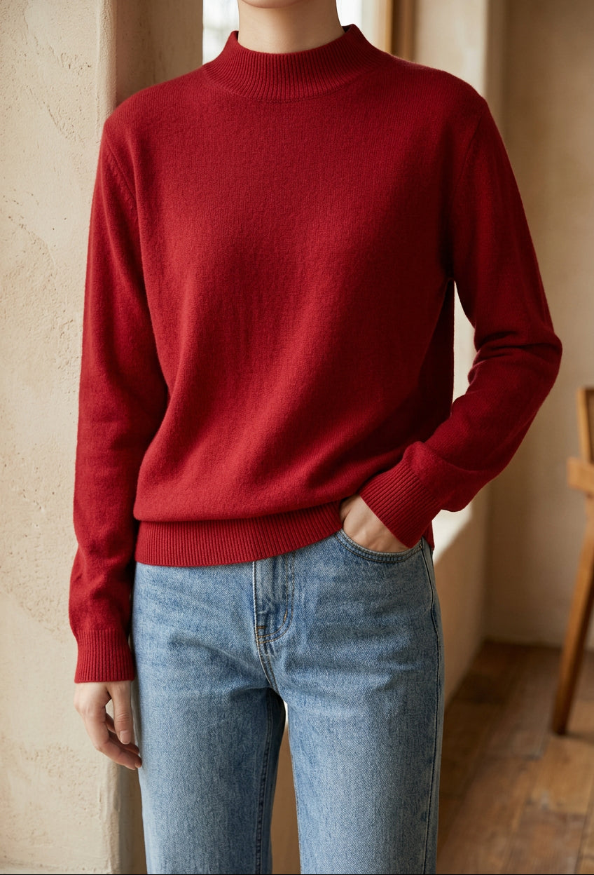 Women's Mock Neck Sweater - Soft Knit Loose Fit Pullover for Fall & Winter