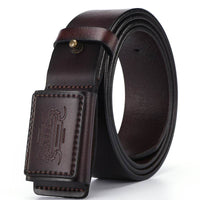 Mens Leather Belt - Smooth Buckle, Metal-Free Hypoallergenic