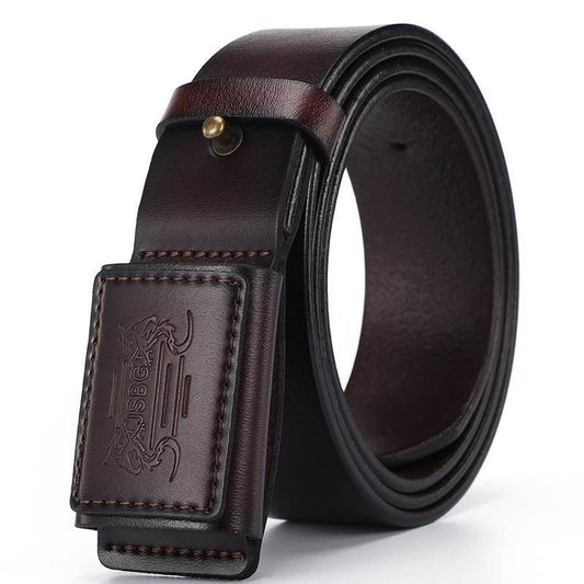 Mens Leather Belt - Smooth Buckle, Metal-Free Hypoallergenic
