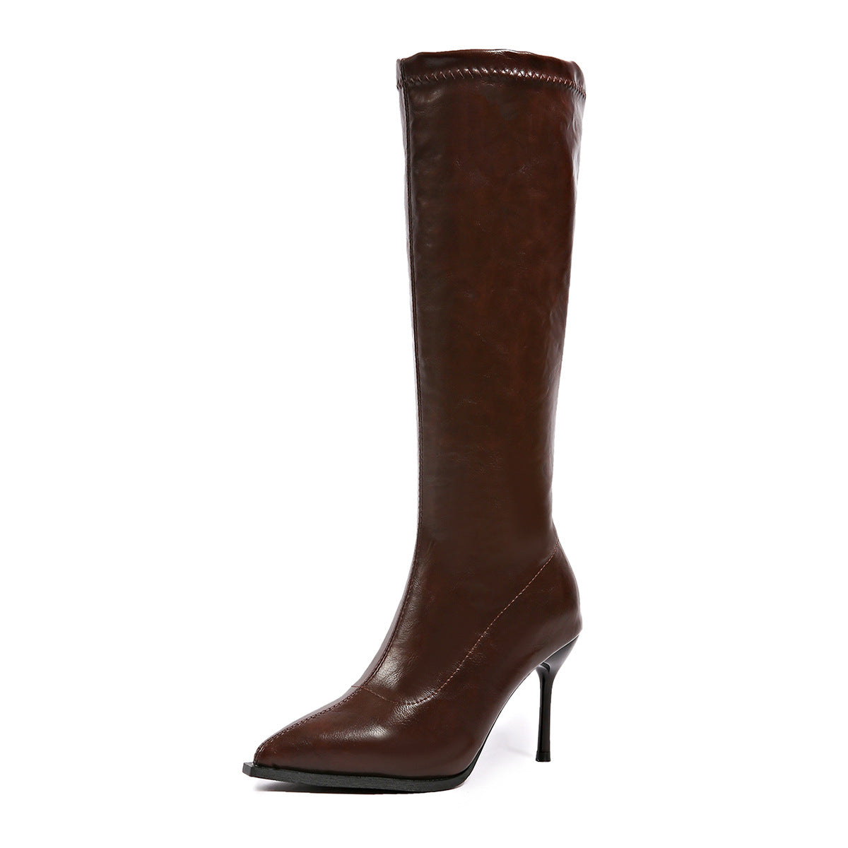 Women's Stiletto Knee High Boots - Pointed Toe Faux Leather Tall Boots