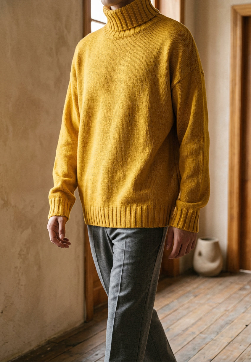 Men's Chunky Turtleneck Sweater - Oversized Knit Pullover, Warm Winter Jumper