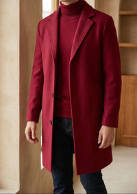 Men's Long Overcoat - Single Breasted Notch Lapel Winter Coat, Slim Fit Topcoat