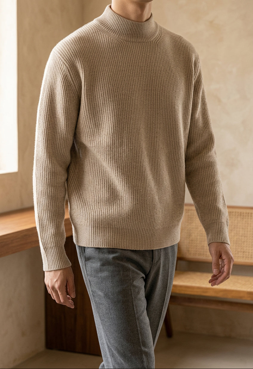 Men's Mock Neck Sweater - Slim Fit Soft Knit Pullover for Fall & Winter
