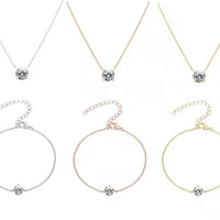Gold Plated Clavicle Necklace - Simulated Diamond Pendant Chain