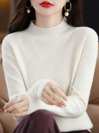 Womens Mock Neck Knitted Sweater - Loose Fit Winter Pullover
