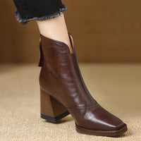 Women's Square Toe Ankle Boots - Block Heel Faux Leather Booties for Fall & Winter