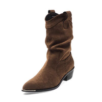 Womens Slouch Boots - Pointed Toe Mid Calf Western Suede Boots
