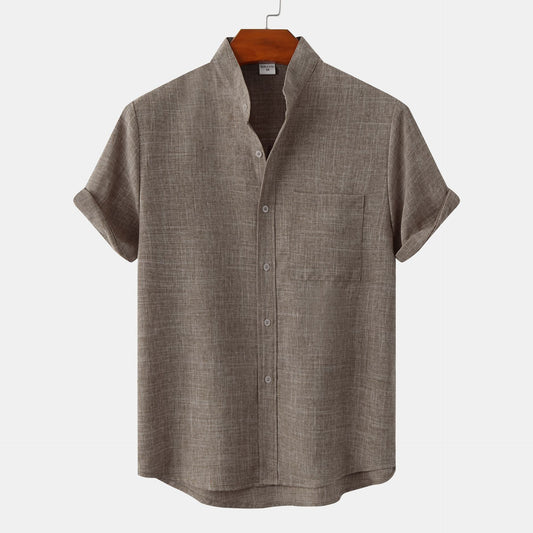 Mens Stand Collar Shirt - Short Sleeve Button Up, Sizes to 6XL