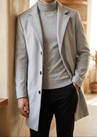 Men's Long Overcoat - Single Breasted Notch Lapel Winter Coat, Slim Fit Topcoat