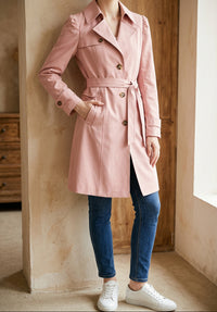 Women's Classic Trench Coat - Single Breasted Mid Length Lapel Coat for Fall