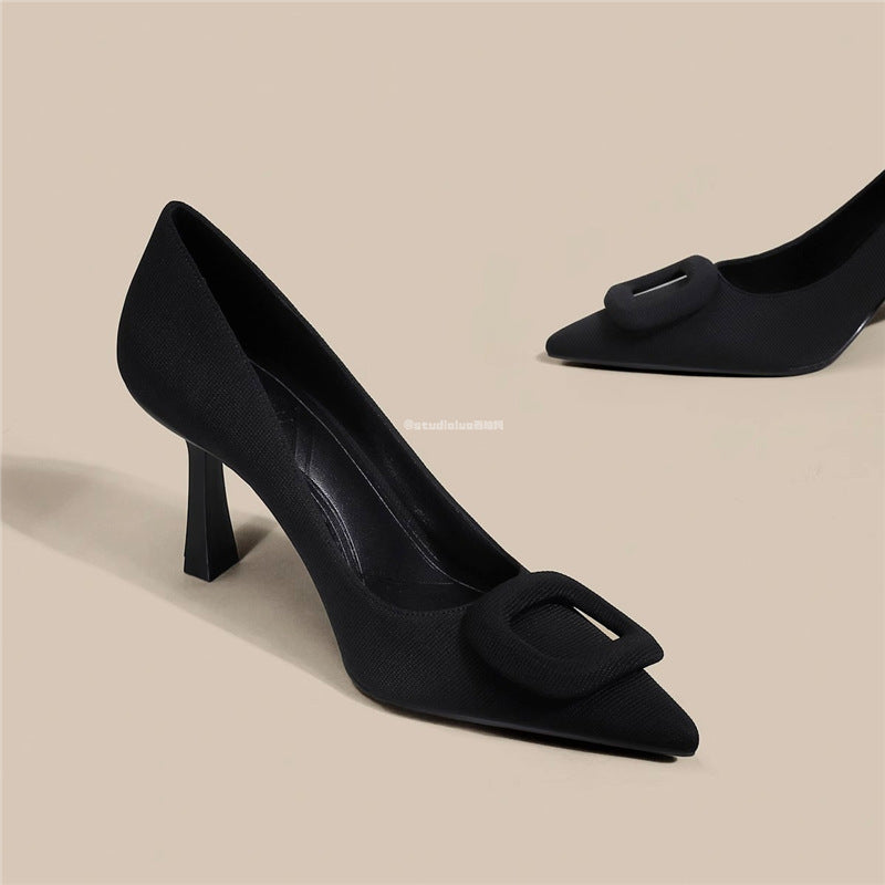Womens Pointed Toe Stiletto Heels - French Square Buckle Slingback