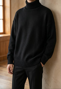 Men's Chunky Turtleneck Sweater - Oversized Knit Pullover, Warm Winter Jumper