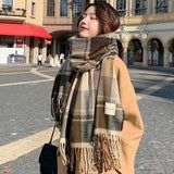 Womens Winter Scarf - British Grid Check Warm Blanket Scarf