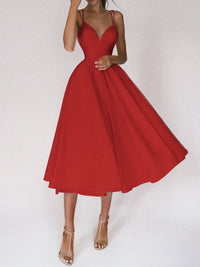 Womens A-Line Midi Dress - Sleeveless Strappy Flared Summer Dress
