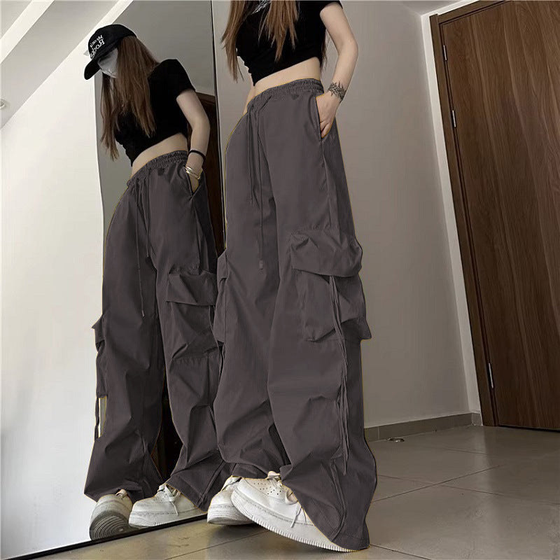 Womens Cargo Wide Leg Trousers - High Waist Baggy Utility Pants