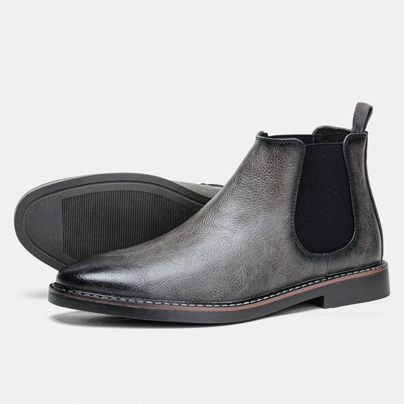 Men's Brown Chelsea Boots - Faux Leather Slip On Ankle Boots for Fall & Winter