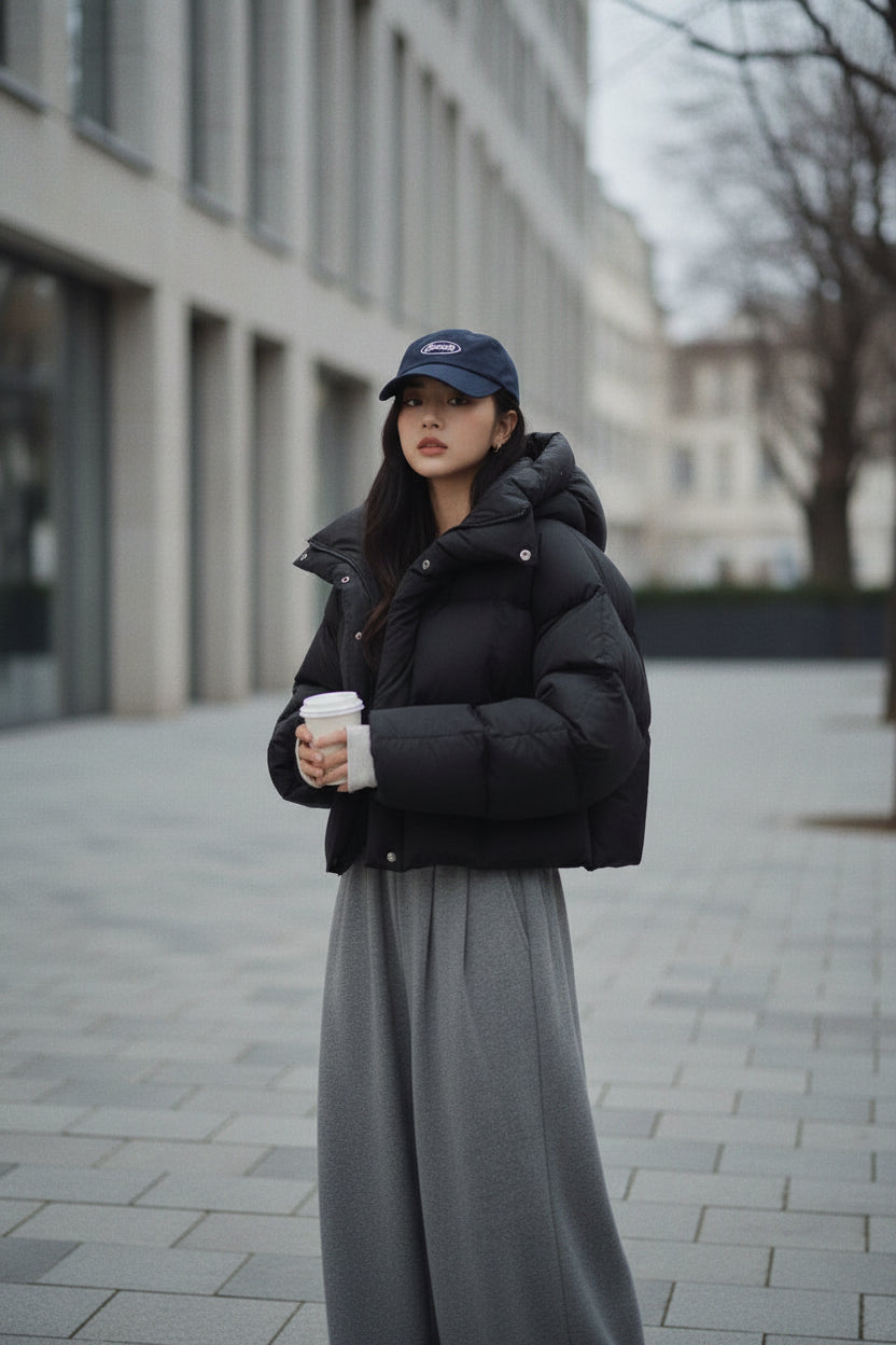 Women's Hooded Puffer Jacket - Oversized Warm Padded Winter Coat, Loose Fit