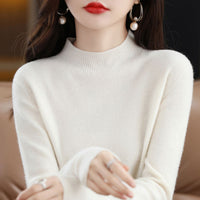 Womens Mock Neck Knitted Sweater - Loose Fit Winter Pullover