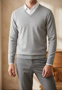 Men's V Neck Sweater - Lightweight Knit Pullover for Fall Layering