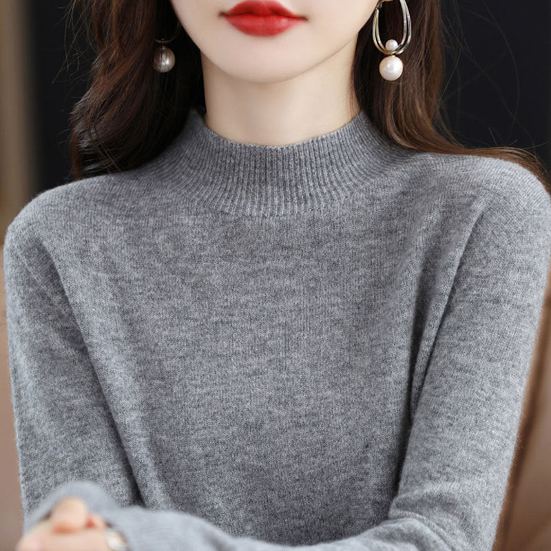 Womens Mock Neck Knitted Sweater - Loose Fit Winter Pullover