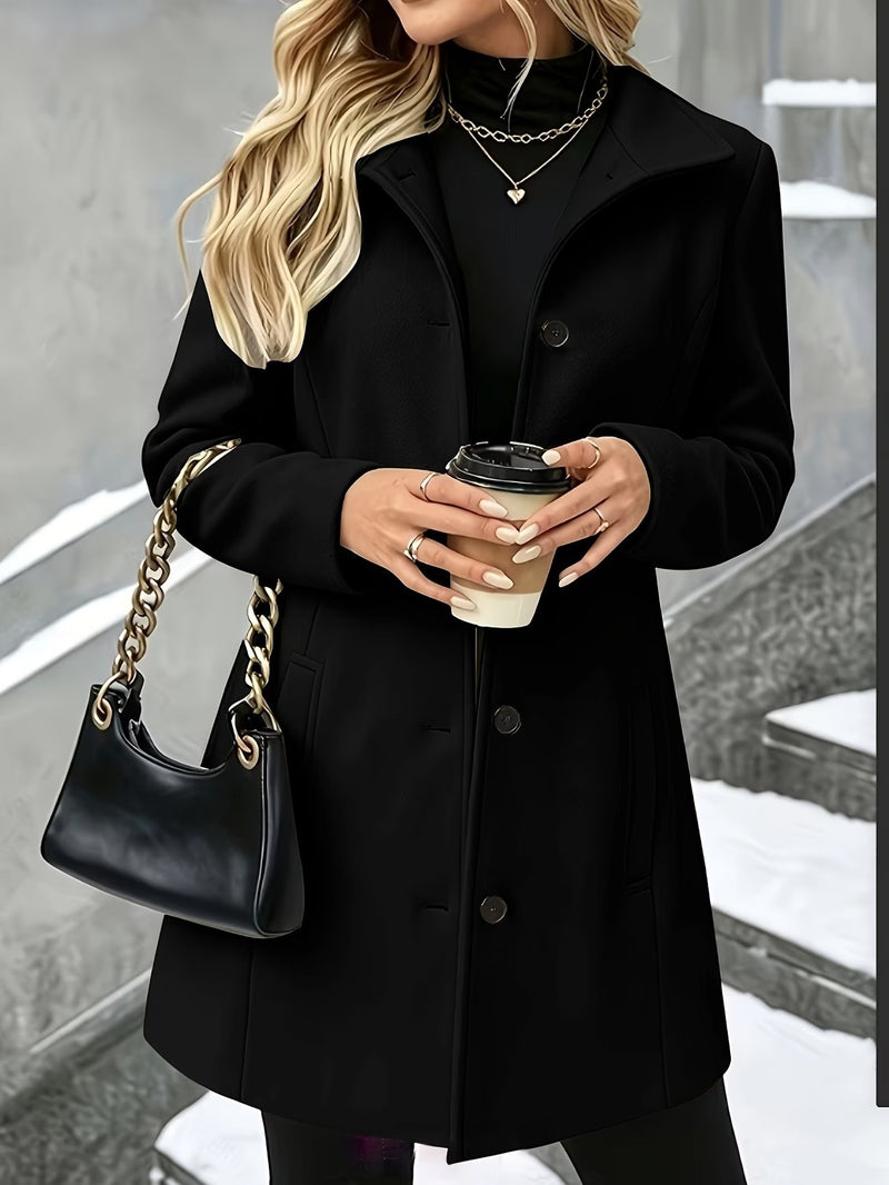 Women's Wool Blend Coat - Mid Length Single Breasted Lapel Winter Overcoat
