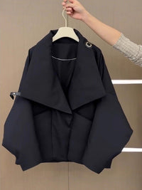 Womens Short Puffer Jacket - Lapel Collar Button Front Padded Coat