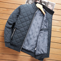 Mens Fleece Lined Winter Jacket - Stand Collar Zip Up Padded Coat