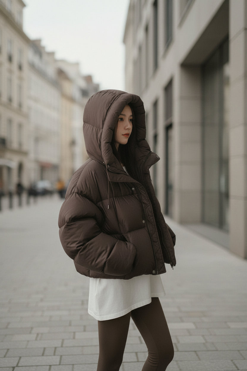 Women's Hooded Puffer Jacket - Oversized Warm Padded Winter Coat, Loose Fit