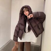Womens Hooded Puffer Jacket - Loose Fit Padded Winter Coat