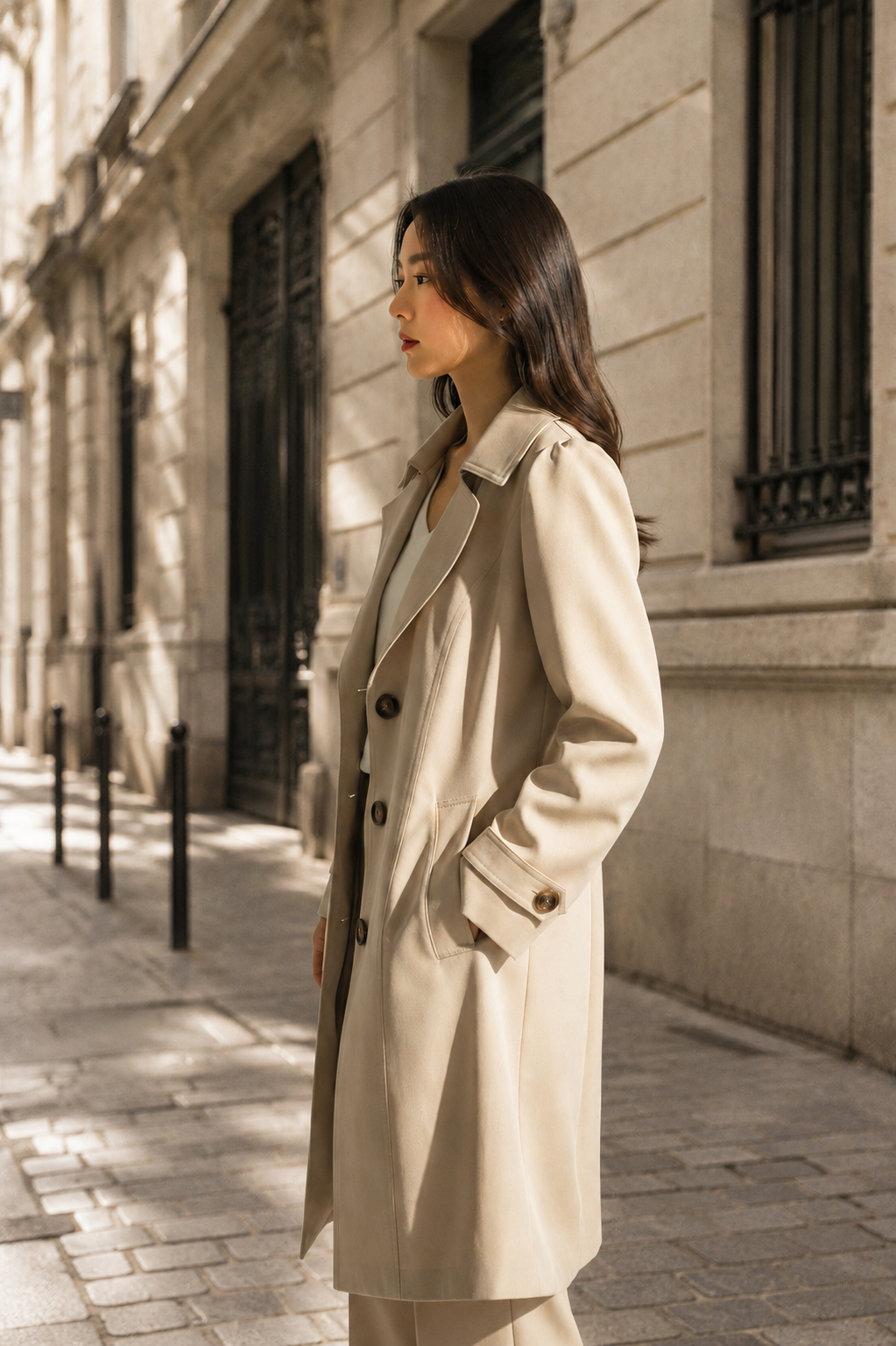 Womens Double Breasted Trench Coat - Belted Mid Length Overcoat, Plus Size Autumn Jacket