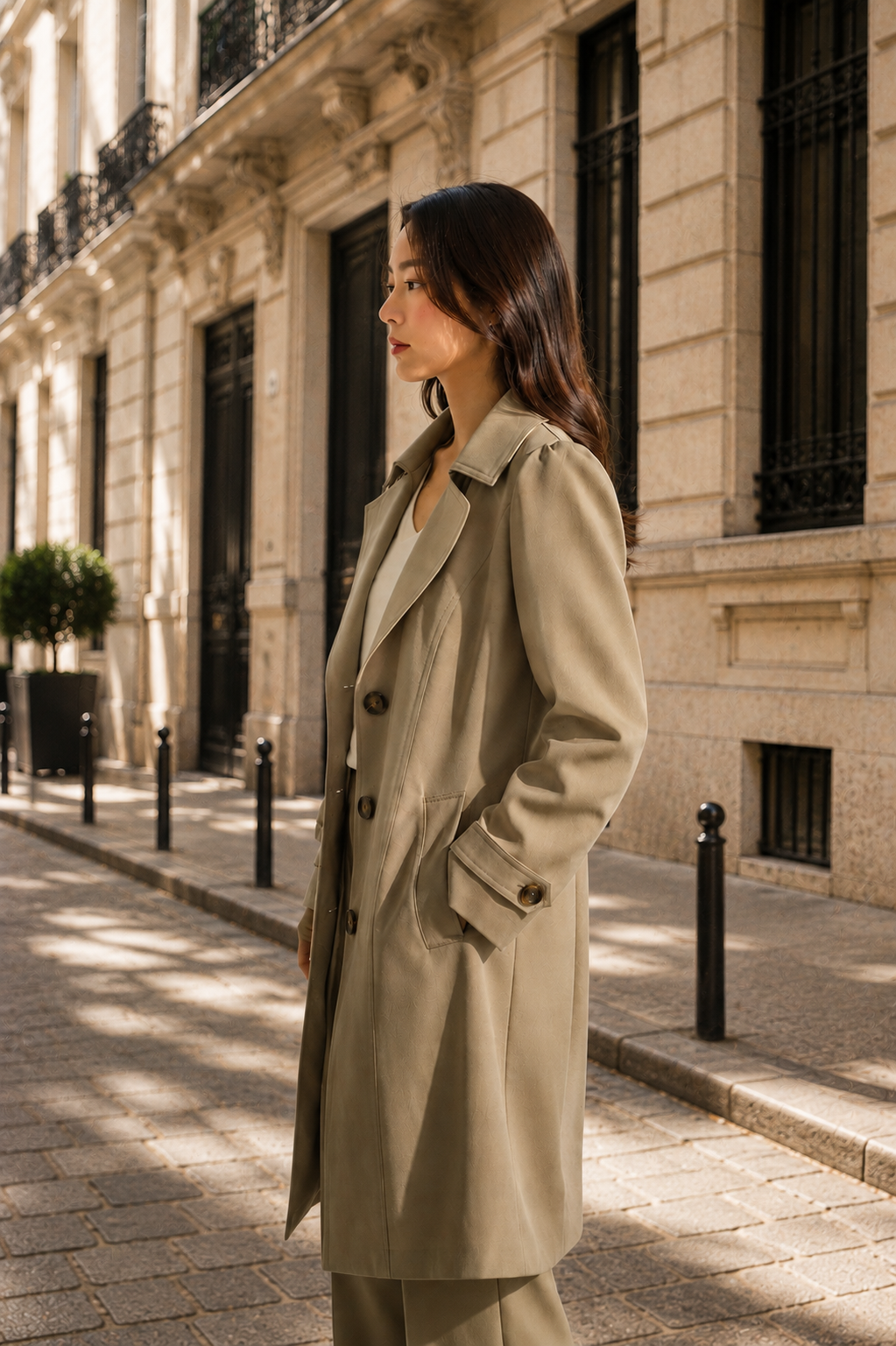 Womens Double Breasted Trench Coat - Belted Mid Length Overcoat, Plus Size Autumn Jacket