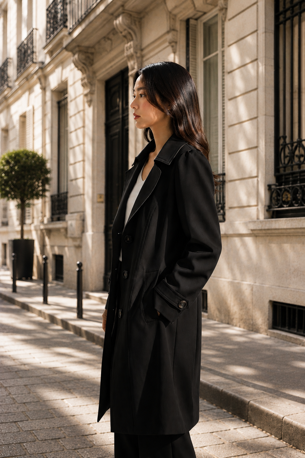Womens Double Breasted Trench Coat - Belted Mid Length Overcoat, Plus Size Autumn Jacket