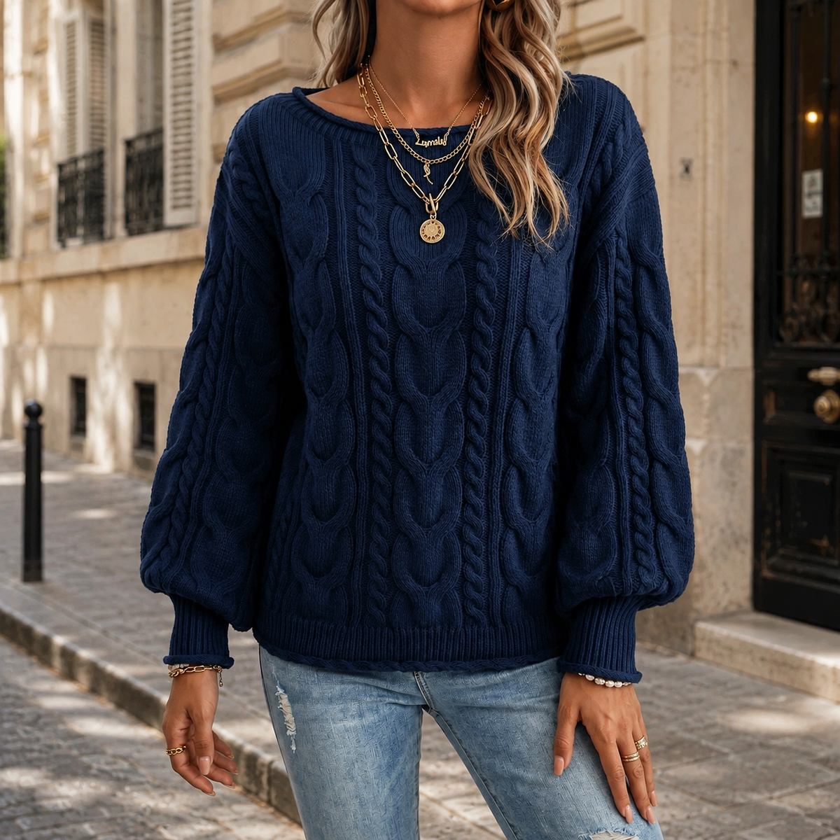 Womens Oversized Cable Knit Jumper - Chunky Off Shoulder Sweater, Loose Fit