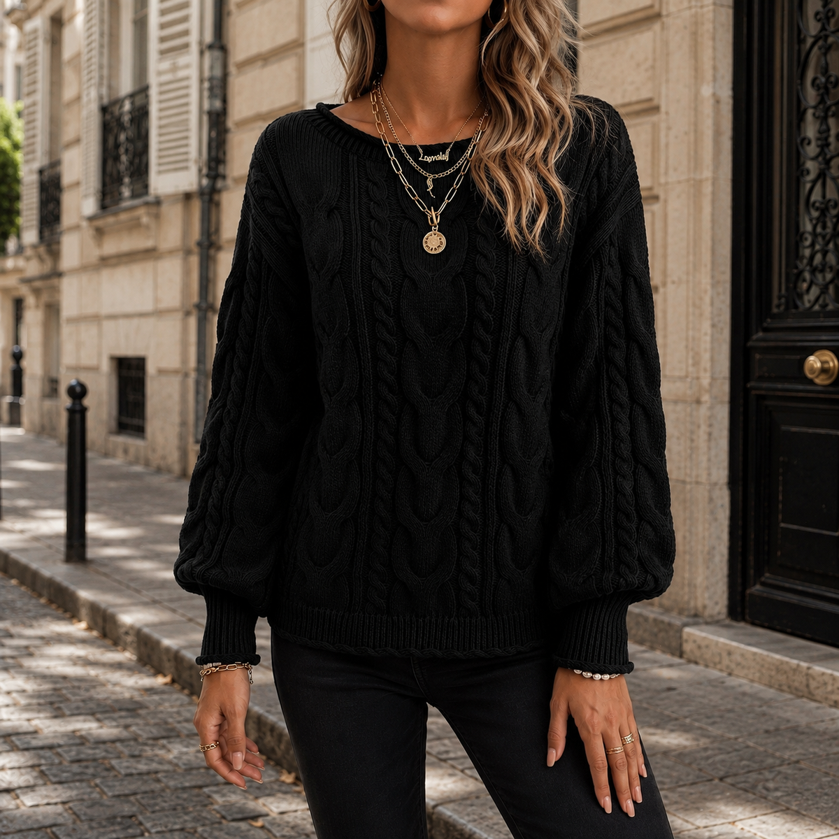 Womens Oversized Cable Knit Jumper - Chunky Off Shoulder Sweater, Loose Fit