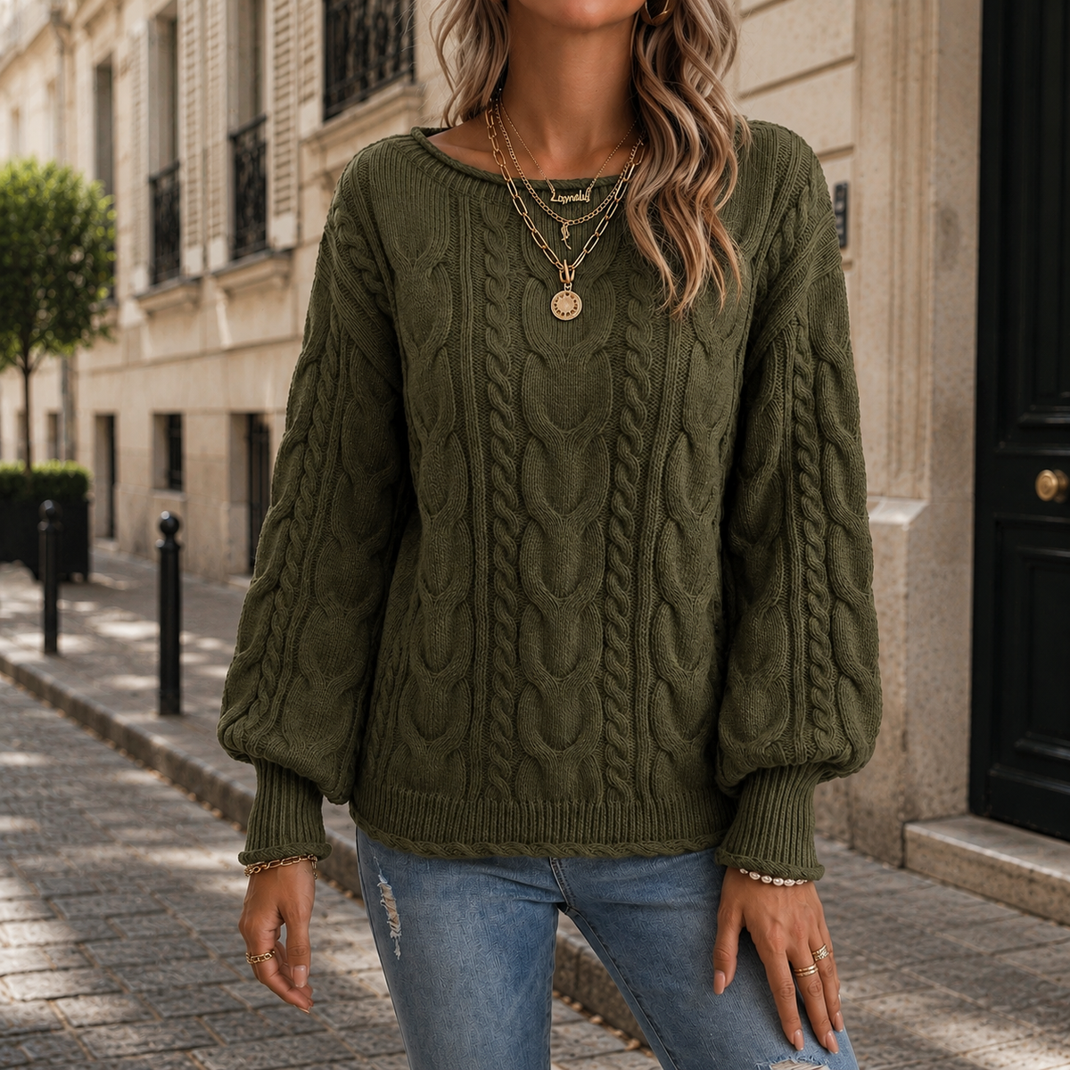 Womens Oversized Cable Knit Jumper - Chunky Off Shoulder Sweater, Loose Fit