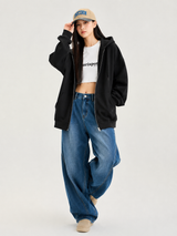 Unisex Long Sleeve Full Zip Up Hoodie Track Jacket Streetwear Sweatshirt Athleisure Urban Casual Fashion Clothing for Men & Women