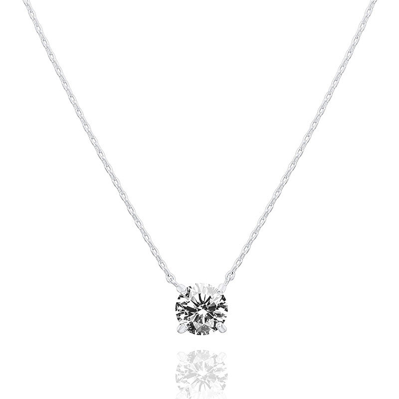 Gold Plated Clavicle Necklace - Simulated Diamond Pendant Chain