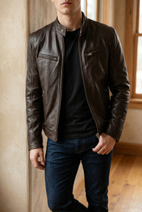 Men's Faux Leather Moto Jacket - Classic Slim Fit Biker Jacket for Fall & Winter