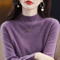 Womens Mock Neck Knitted Sweater - Loose Fit Winter Pullover