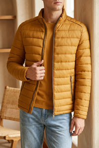 Men's Lightweight Puffer Jacket - Stand Collar Quilted Winter Coat