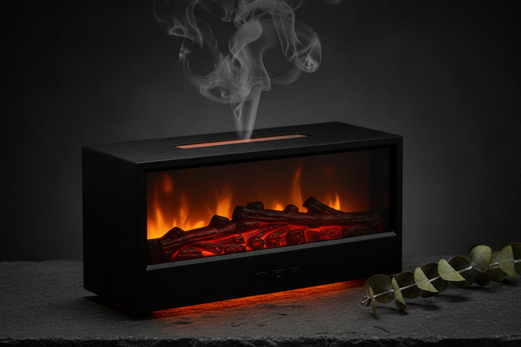 Fireplace Flame Aroma Diffuser - Electric Simulated Fire Humidifier Night Light for Living Room Bedroom