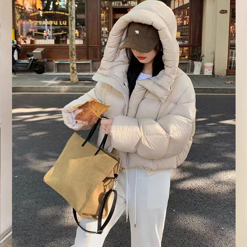 Womens Hooded Puffer Jacket - Loose Fit Padded Winter Coat