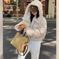 Womens Hooded Puffer Jacket - Loose Fit Padded Winter Coat