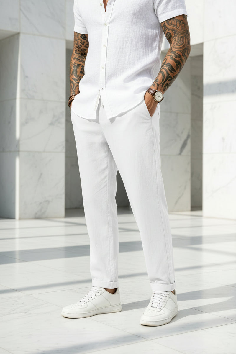 Mens 95% Linen Drawstring Trousers - 145gsm Summer Pants