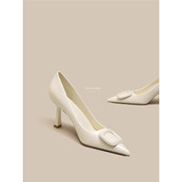Womens Pointed Toe Stiletto Heels - French Square Buckle Slingback