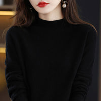 Womens Mock Neck Knitted Sweater - Loose Fit Winter Pullover